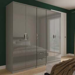 Crowndale Camden 5 Door 2 Drawer Grey Gloss and Dusk Grey Wardrobe Ready Assembled - Grey Gloss & Dusk Grey - Wilko - thumbnail 1