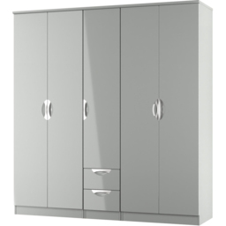 Crowndale Camden 5 Door 2 Drawer Grey Gloss and Dusk Grey Wardrobe Ready Assembled - Grey Gloss & Dusk Grey - Wilko - thumbnail 3