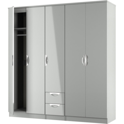 Crowndale Camden 5 Door 2 Drawer Grey Gloss and Dusk Grey Wardrobe Ready Assembled - Grey Gloss & Dusk Grey - Wilko - thumbnail 5