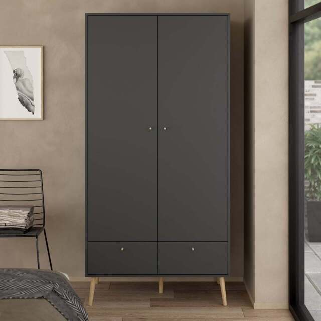 Florence Cumbria 2 Door 2 Drawer Dark Grey Wardrobe - Size: 2 Door, 2 Drawer - Furniture to Go - Wilko - image 1