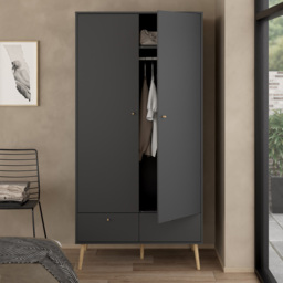 Florence Cumbria 2 Door 2 Drawer Dark Grey Wardrobe - Size: 2 Door, 2 Drawer - Furniture to Go - Wilko - thumbnail 3