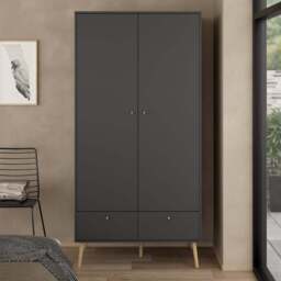 Florence Cumbria 2 Door 2 Drawer Dark Grey Wardrobe - Size: 2 Door, 2 Drawer - Furniture to Go - Wilko - thumbnail 1