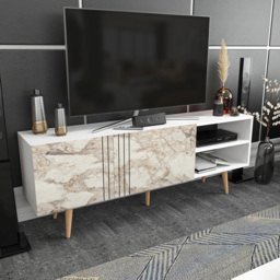 Decorotika Ronas 2 Door 2 Shelf White and White Marble Effect Wide TV Unit - Size: 59.5 x 160 x 35cm - Multi - Wilko - thumbnail 6