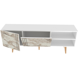Decorotika Ronas 2 Door 2 Shelf White and White Marble Effect Wide TV Unit - Size: 59.5 x 160 x 35cm - Multi - Wilko - thumbnail 3