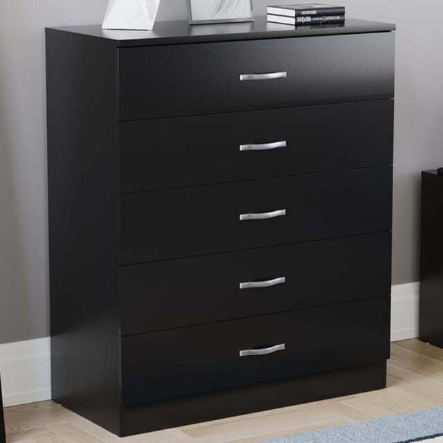 Vida Designs Riano 5 Drawer Black Unique Anti Bowing Chest of Drawers with Metal Handles - Wilko - image 1