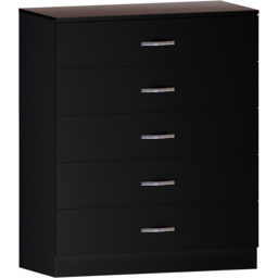 Vida Designs Riano 5 Drawer Black Unique Anti Bowing Chest of Drawers with Metal Handles - Wilko - thumbnail 3