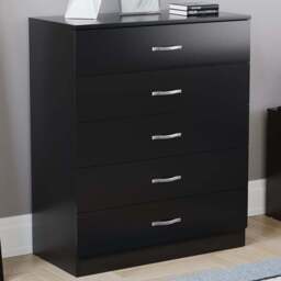 Vida Designs Riano 5 Drawer Black Unique Anti Bowing Chest of Drawers with Metal Handles - Wilko - thumbnail 1