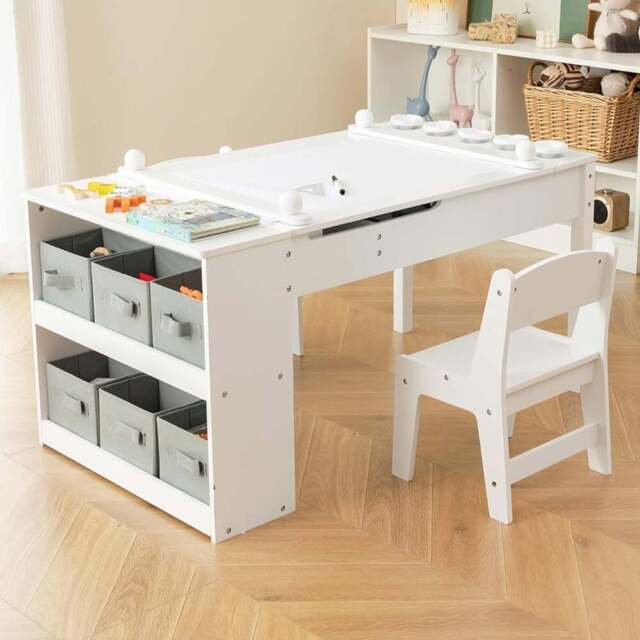 Costway White Kids 2 in 1 Table and Chair Set - Size: 101 x 68 x 16cm - Wilko - image 1