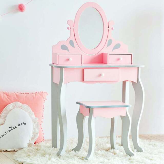 Teamson Kids Little Princess Pink and Grey Rapunzel Play Vanity Set - Size: 99.1 x 32.0 x 63.0cm - Wilko - image 1