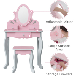 Teamson Kids Little Princess Pink and Grey Rapunzel Play Vanity Set - Size: 99.1 x 32.0 x 63.0cm - Wilko - thumbnail 4