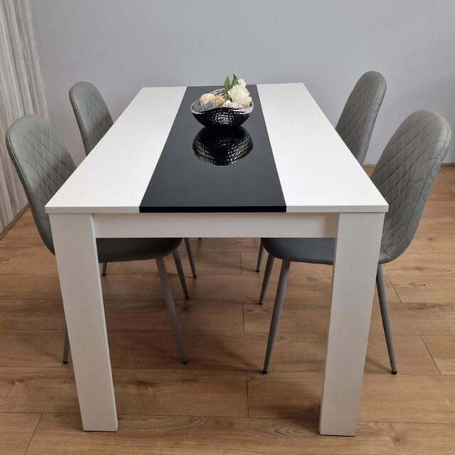 Kosy Koala 4 Seater Faux Leather Dining Set White Black and Grey - Multi - Portland - Wilko - image 1