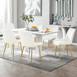 Furniturebox Molini Cesano 6 Seater Dining Set White Gloss Cream and Gold - Wilko - thumbnail 1