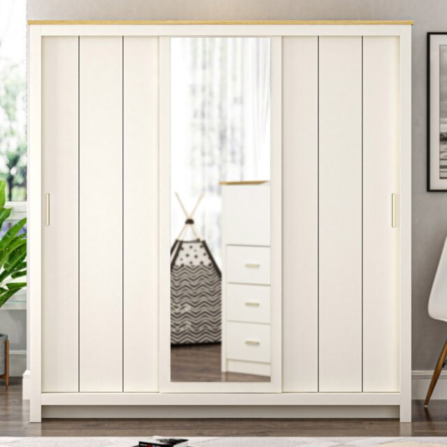 Lexington Cream Gold Handle 3 Door Mirror Sliding Wardrobe - Wilko - image 1