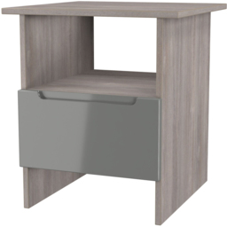 Crowndale Milan Single Drawer Single Shelf Grey Gloss and Grey Oak Lamp Table Ready Assembled - Size: 50 x 44 x 44cm - Grey Gloss & Grey Oak - Wilko - thumbnail 3