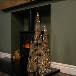 Samuel Alexander Gold Glitter Twist Warm White LED Christmas Cone Trees 3 Pack - Size: 60 x 20 x 16cm - Wilko - thumbnail 6