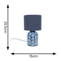 ValueLights Priyah Fabric Shade Navy Ceramic Scallop LED Table Lamp 2 Pack - Size: 25.5 x 15 x 15cm - Blue - Wilko - thumbnail 5