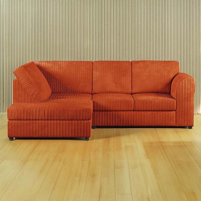 Luxor 4 Seater Orange Jumbo Cord Full Back Left Hand L Shape Corner Sofa - Wilko - image 1