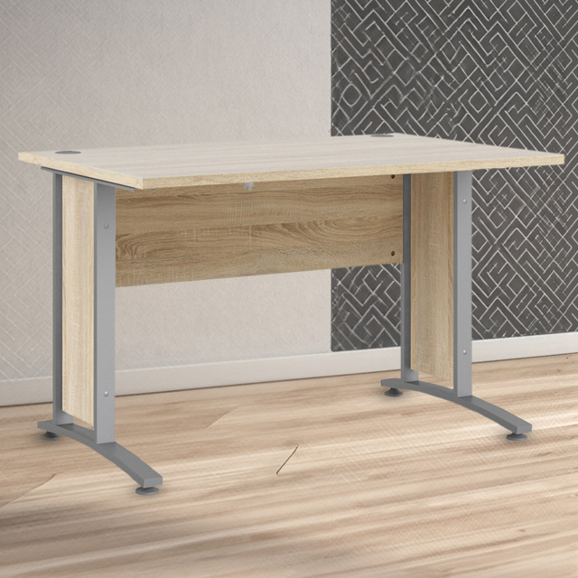 Florence Wooden and Steel 120cm Desk Oak and Silver Grey - Size: 80.1 x 120.1 x 75cm - Furniture to Go - Wilko - image 1