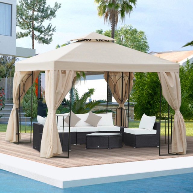 Outsunny 3 x 3m 2-Tier Beige Gazebo with Side Walls - Size: 265 x 295 x 295cm - Cream - Wilko - image 1