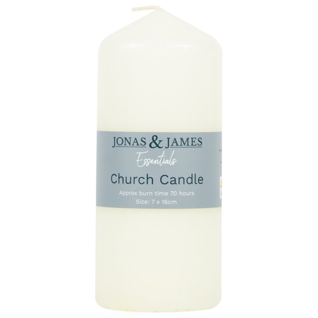 Jonas and James Essentials Church Candle White 70hr 7 x 16cm - Jonas & James - Wilko - image 1