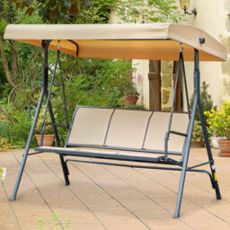 Outsunny 3 Seater Beige Swing Chair with Canopy - Cream - Wilko - thumbnail 1
