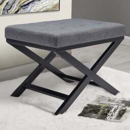 Living and Home Grey Rectangle Linen Buttoned X-shaped Legs Footstool - Size: 45 x 61 x 46cm - Wilko - thumbnail 1