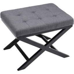 Living and Home Grey Rectangle Linen Buttoned X-shaped Legs Footstool - Size: 45 x 61 x 46cm - Wilko - thumbnail 3