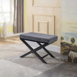 Living and Home Grey Rectangle Linen Buttoned X-shaped Legs Footstool - Size: 45 x 61 x 46cm - Wilko - thumbnail 4