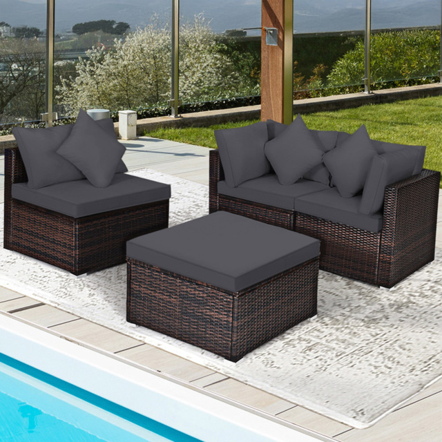 Costway 3 Seater Grey Outdoor Rattan Conversation Set with Cushions and Pillows - Wilko - image 1