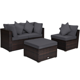 Costway 3 Seater Grey Outdoor Rattan Conversation Set with Cushions and Pillows - Wilko - thumbnail 3