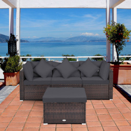 Costway 3 Seater Grey Outdoor Rattan Conversation Set with Cushions and Pillows - Wilko - thumbnail 4