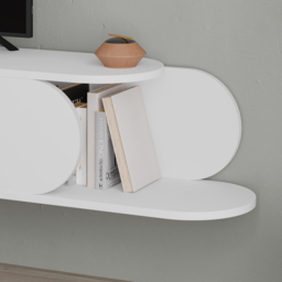 FWStyle Tone Single Door 2 Shelf White Wall Mounted TV Unit - Size: 30 x 180 x 29.6cm - Wilko - thumbnail 6