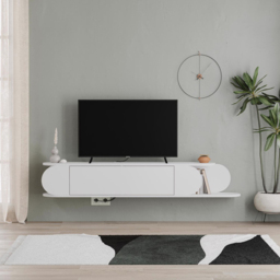 FWStyle Tone Single Door 2 Shelf White Wall Mounted TV Unit - Size: 30 x 180 x 29.6cm - Wilko - thumbnail 5