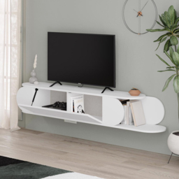 FWStyle Tone Single Door 2 Shelf White Wall Mounted TV Unit - Size: 30 x 180 x 29.6cm - Wilko - thumbnail 4