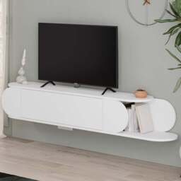 FWStyle Tone Single Door 2 Shelf White Wall Mounted TV Unit - Size: 30 x 180 x 29.6cm - Wilko - thumbnail 1