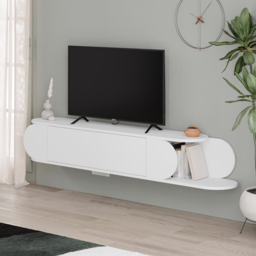 FWStyle Tone Single Door 2 Shelf White Wall Mounted TV Unit - Size: 30 x 180 x 29.6cm - Wilko - thumbnail 7