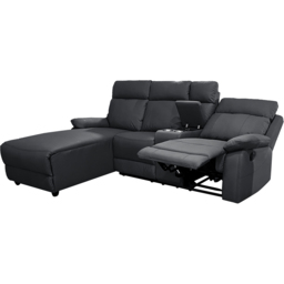 DS Living Sorento 3 Seater Black Leather Right Hand Chaise Corner Recliner Sofa - Wilko - thumbnail 3