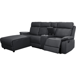 DS Living Sorento 3 Seater Black Leather Right Hand Chaise Corner Recliner Sofa - Wilko - thumbnail 4