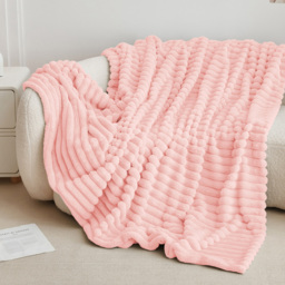 Groundlevel Large Pink Stripe Super Soft Luxury Faux Fur Throw - Size: 200 x 150 x 200cm - Wilko - thumbnail 3