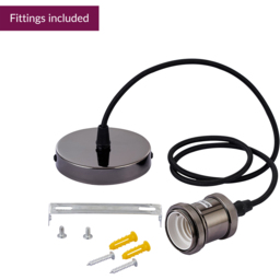 Innoteck Pearl Black Vintage Ceiling Pendant E27 Lamp Holder 60W - Size: 120 x 10 x 10cm - Wilko - thumbnail 4