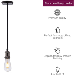 Innoteck Pearl Black Vintage Ceiling Pendant E27 Lamp Holder 60W - Size: 120 x 10 x 10cm - Wilko - thumbnail 3