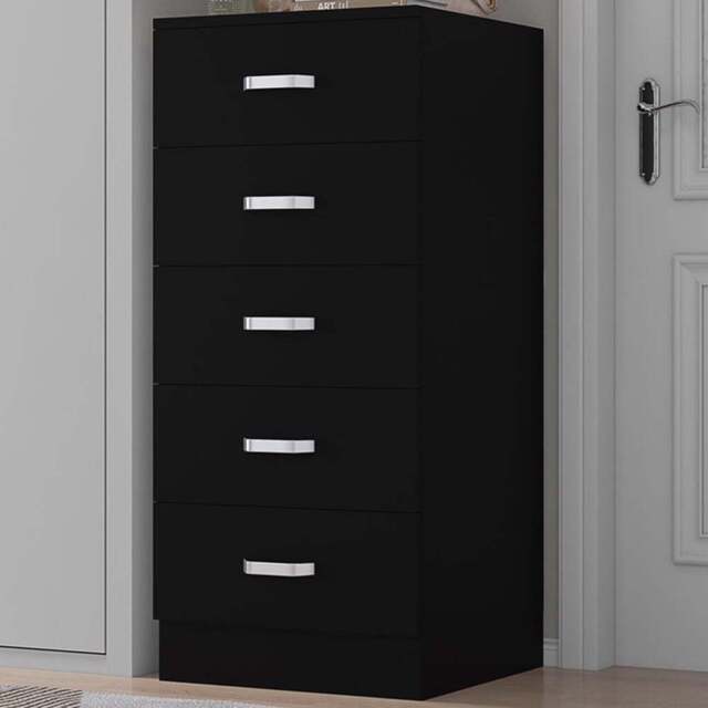 FWStyle Tunis Matt Black 5 Drawer Slim Chest - Wilko - image 1