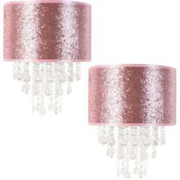 ValueLights Bonita Pink Glitter Pendant Shade with Clear Droplets 2 Pack - Wilko
