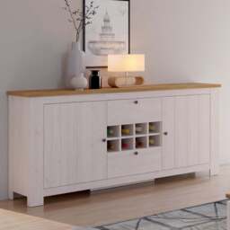 Florence Celesto 2 Door 2 Drawer White and Oak Sideboard with Wine Rack - Size: 46 x 177 x 89cm - Furniture to Go - Wilko