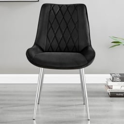 Furniturebox Cesano Set of 2 Black and Chrome Velvet Dining Chair - Wilko - thumbnail 1