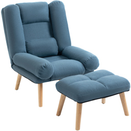 Portland Blue Linen Manual Recliner Chair with Footstool - Size: Single - Wilko - thumbnail 3