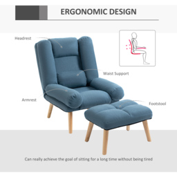Portland Blue Linen Manual Recliner Chair with Footstool - Size: Single - Wilko - thumbnail 6
