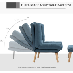 Portland Blue Linen Manual Recliner Chair with Footstool - Size: Single - Wilko - thumbnail 5