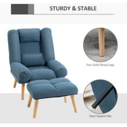 Portland Blue Linen Manual Recliner Chair with Footstool - Size: Single - Wilko - thumbnail 7