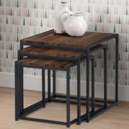 Julian Bowen Tribeca Walnut Nest of Tables Set of 3 - Size: 45 x 45 x 45cm - Black - Wilko - thumbnail 1